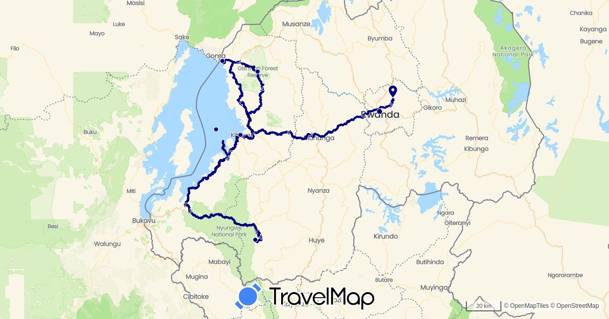 TravelMap itinerary: driving in Rwanda (Africa)