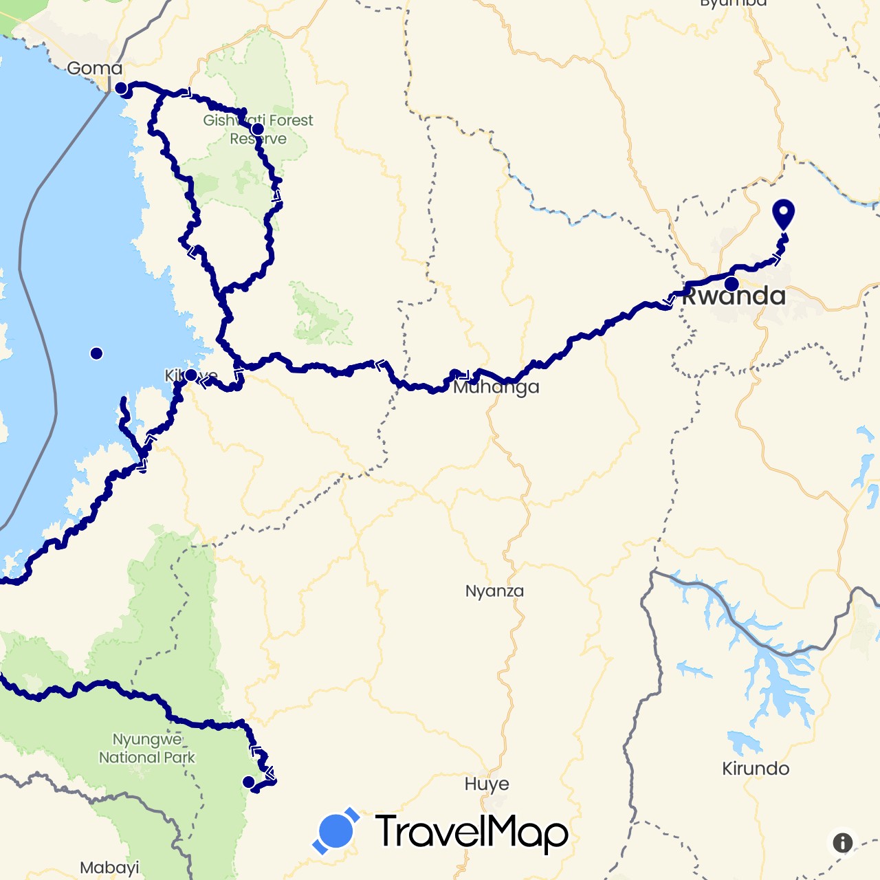TravelMap itinerary: driving in Rwanda (Africa)