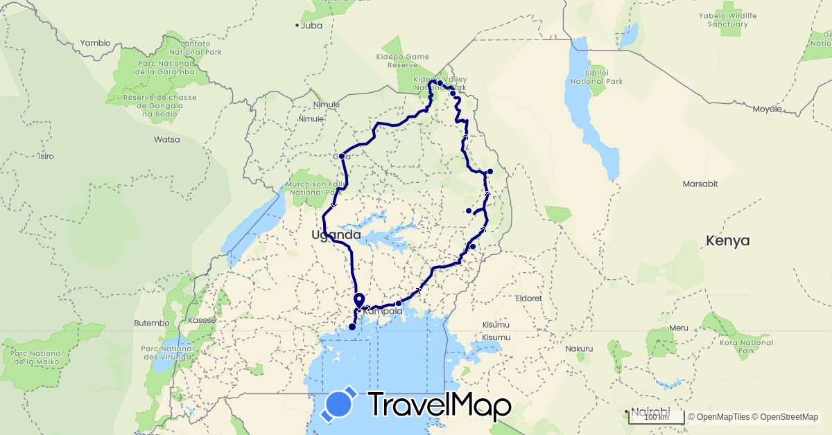 TravelMap itinerary: driving in Uganda (Africa)
