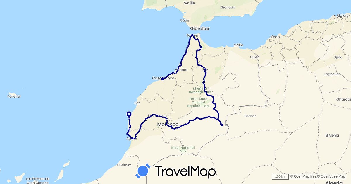 TravelMap itinerary: driving in Morocco (Africa)