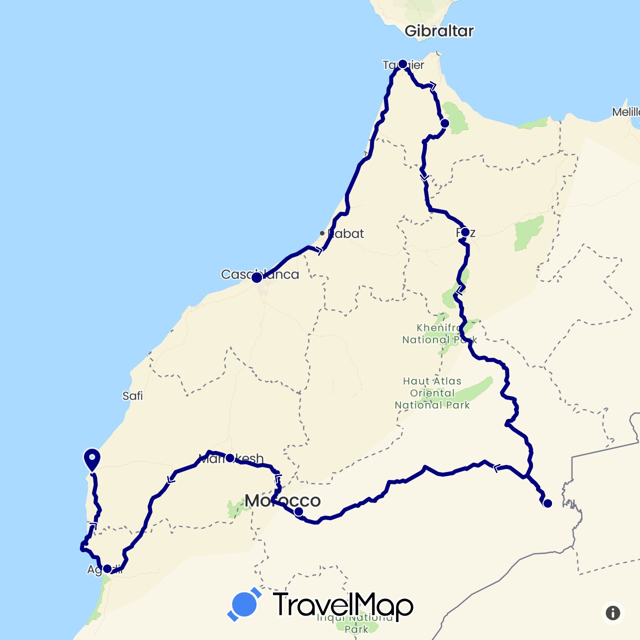 TravelMap itinerary: driving in Morocco (Africa)