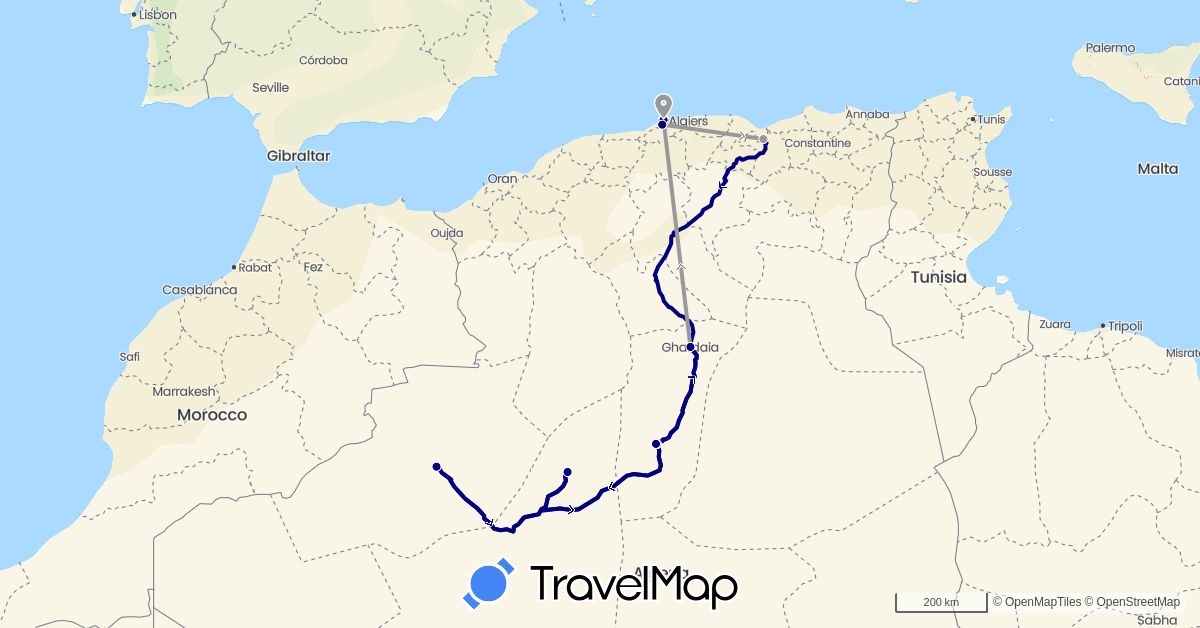 TravelMap itinerary: driving, plane in Algeria (Africa)