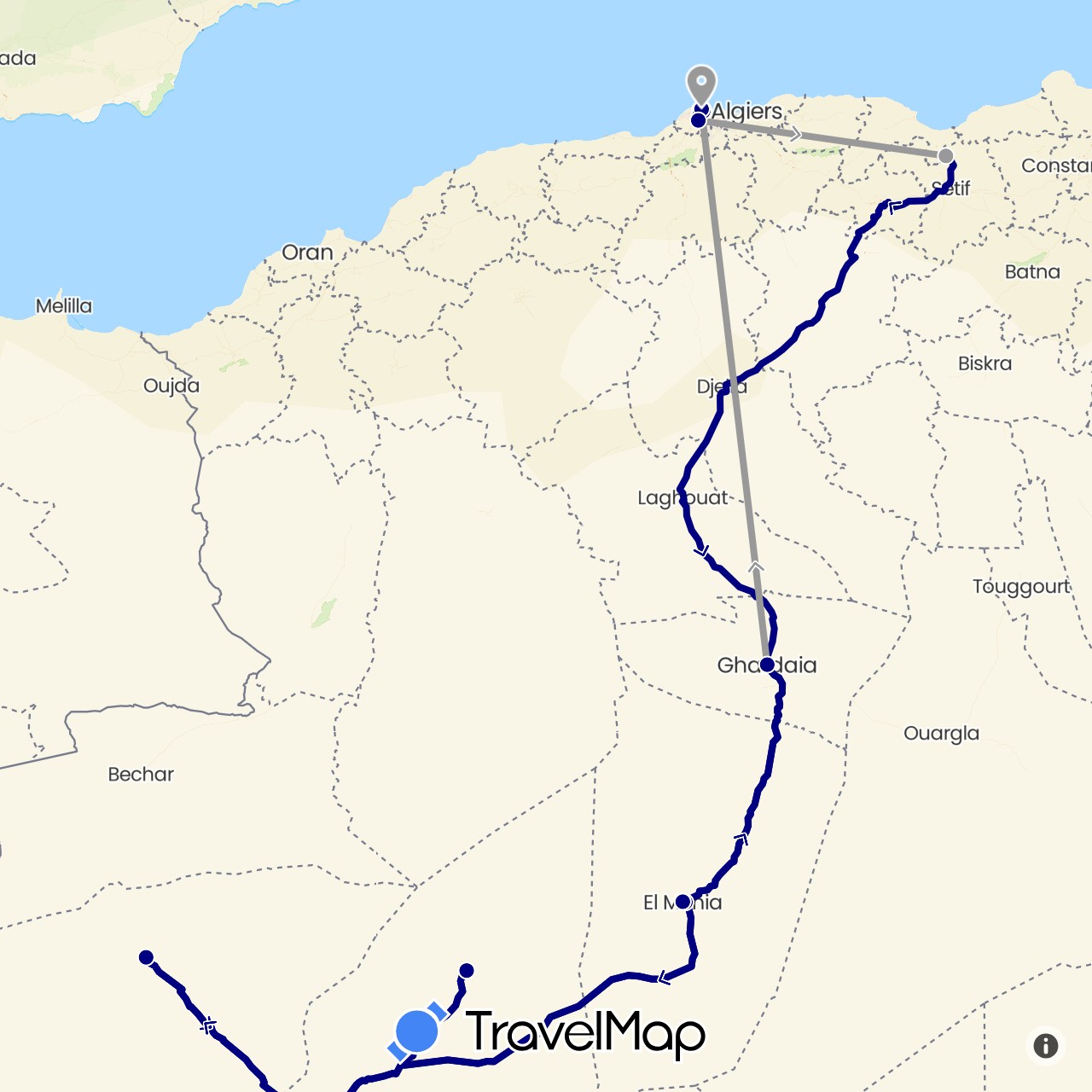 TravelMap itinerary: driving, plane in Algeria (Africa)