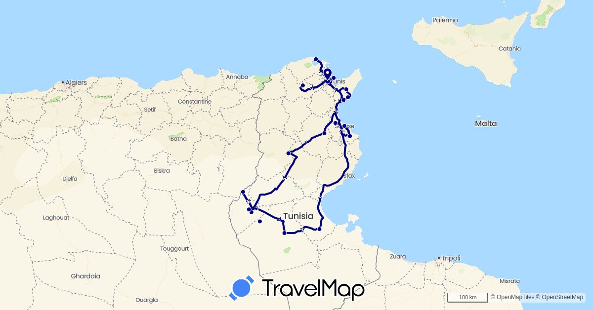 TravelMap itinerary: driving in Tunisia (Africa)