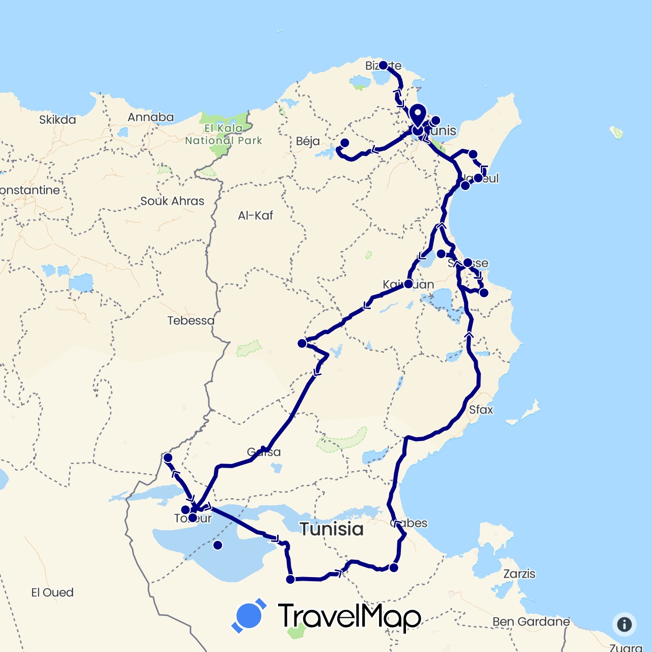 TravelMap itinerary: driving in Tunisia (Africa)