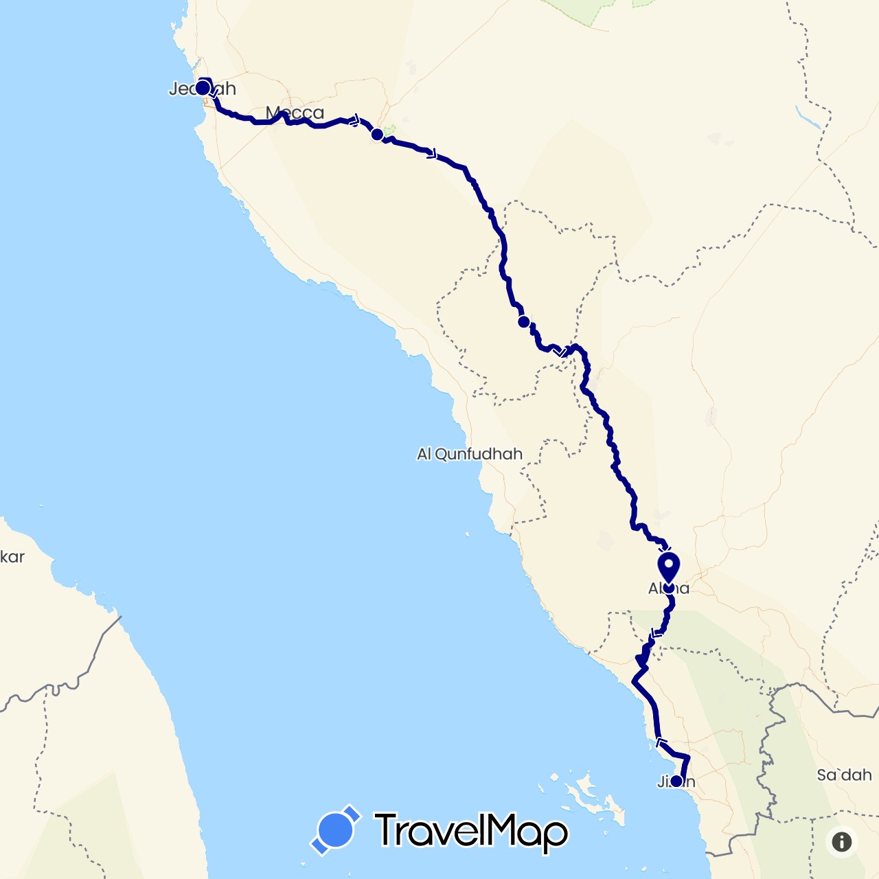 TravelMap itinerary: driving in Saudi Arabia (Asia)