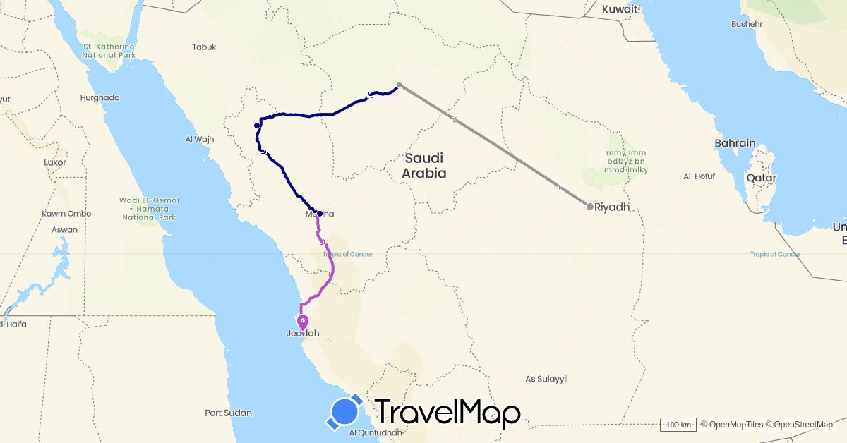 TravelMap itinerary: driving, plane, train in Saudi Arabia (Asia)
