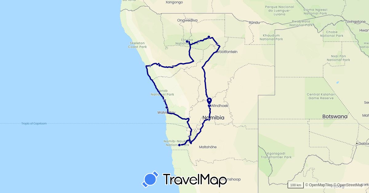TravelMap itinerary: driving in Namibia (Africa)