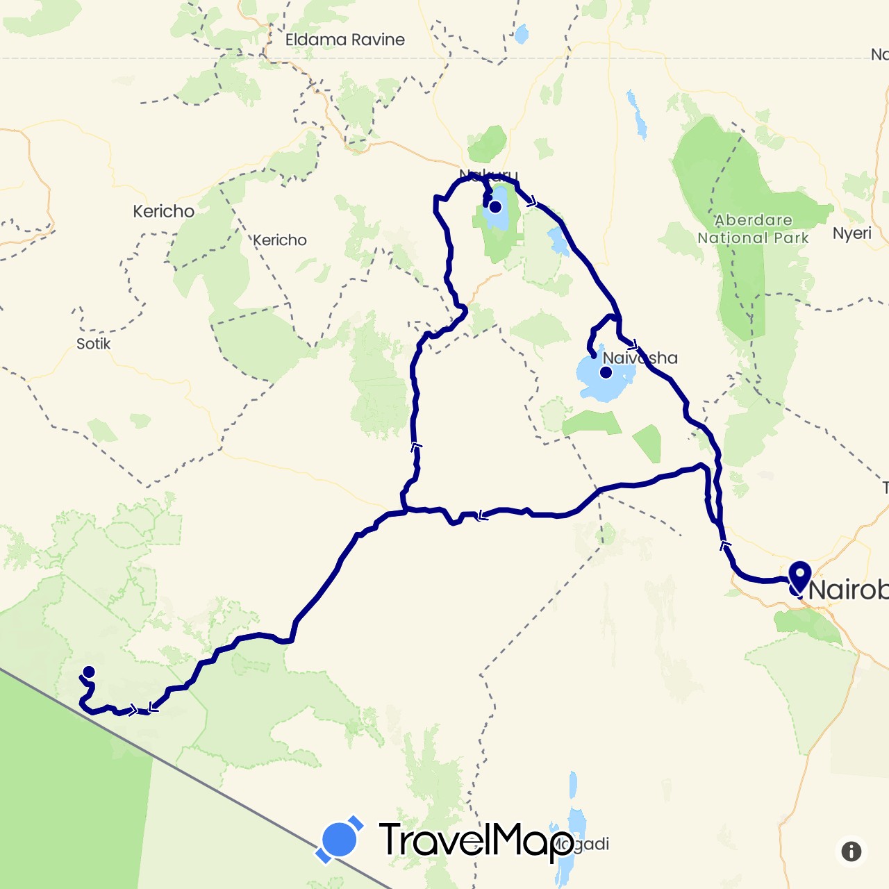 TravelMap itinerary: driving in Kenya (Africa)