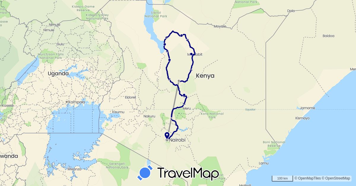 TravelMap itinerary: driving, plane in Kenya (Africa)