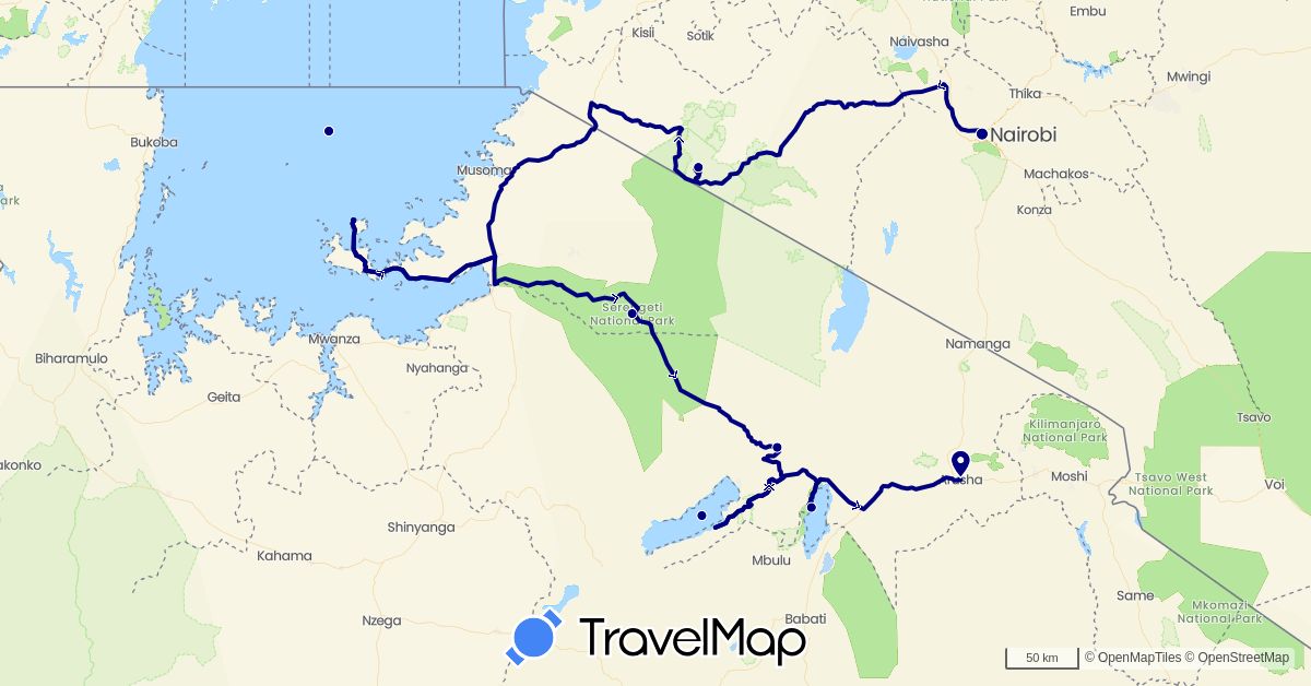 TravelMap itinerary: driving in Kenya, Tanzania (Africa)