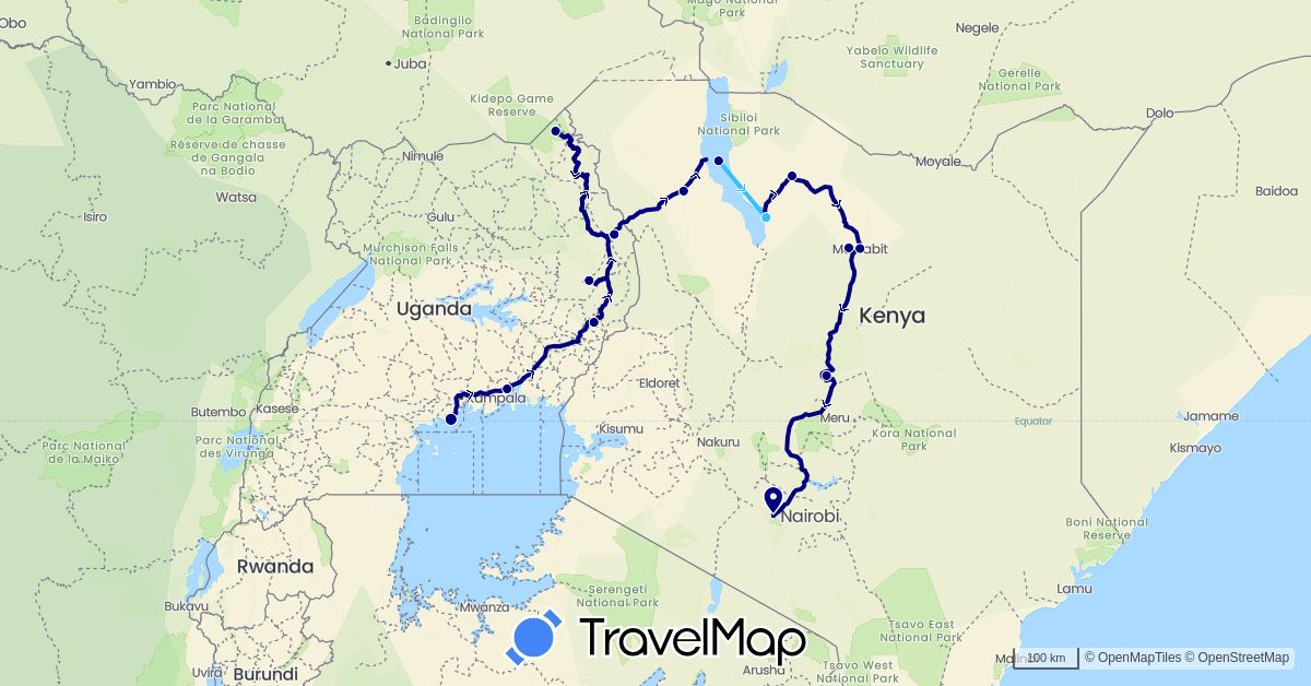 TravelMap itinerary: driving, boat in Kenya, Uganda (Africa)