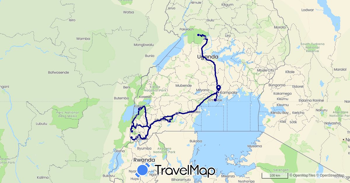 TravelMap itinerary: driving in Uganda (Africa)