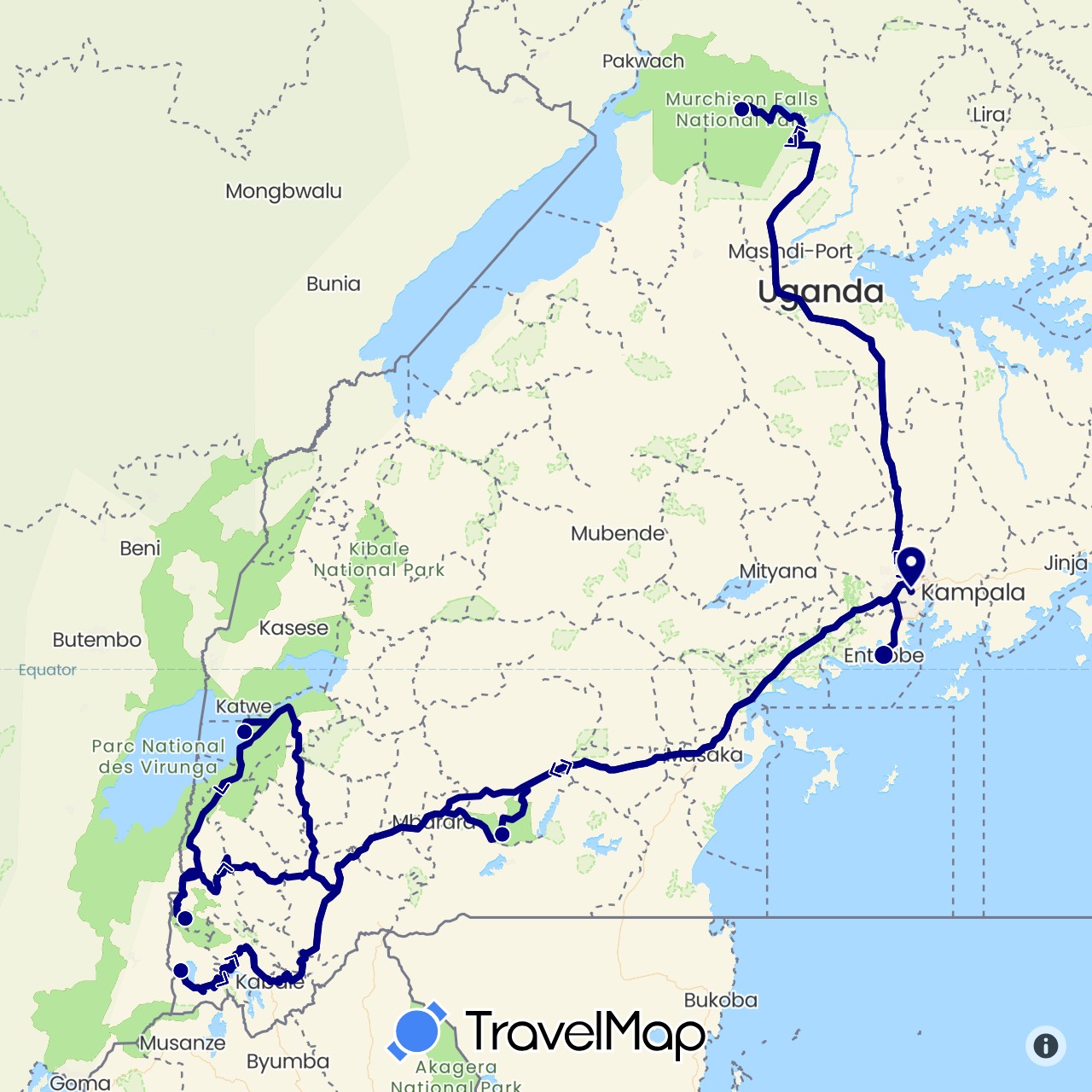 TravelMap itinerary: driving in Uganda (Africa)