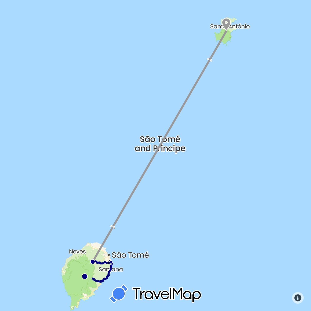 TravelMap itinerary: driving, plane in São Tomé and Príncipe (Africa)