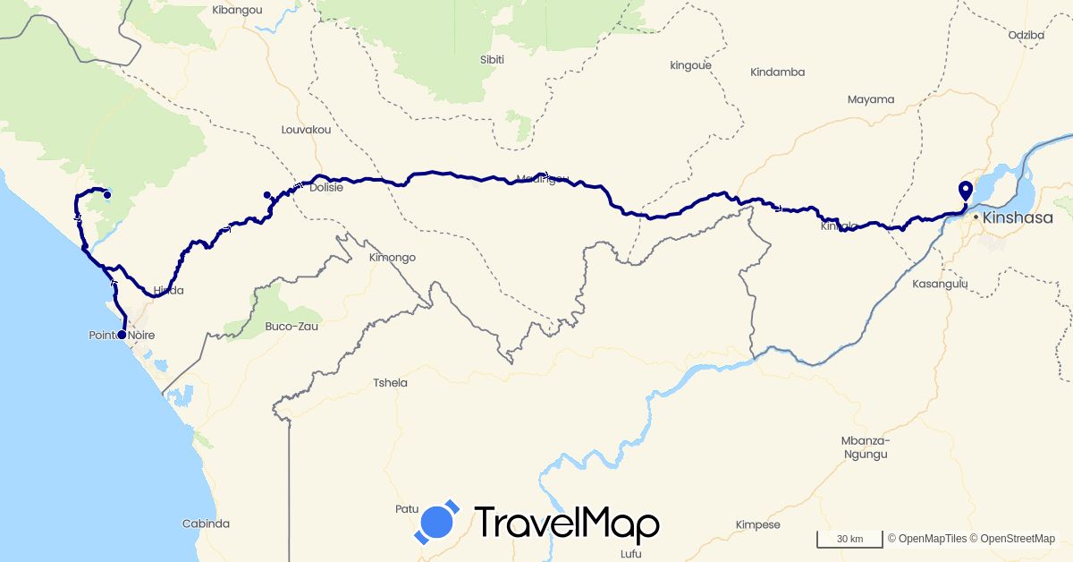 TravelMap itinerary: driving in Republic of the Congo (Africa)