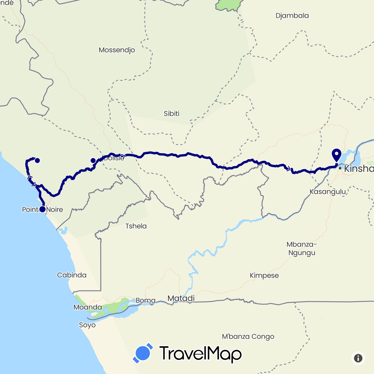 TravelMap itinerary: driving in Republic of the Congo (Africa)