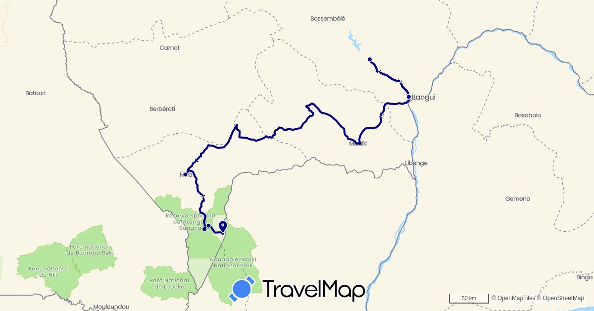 TravelMap itinerary: driving in Central African Republic (Africa)