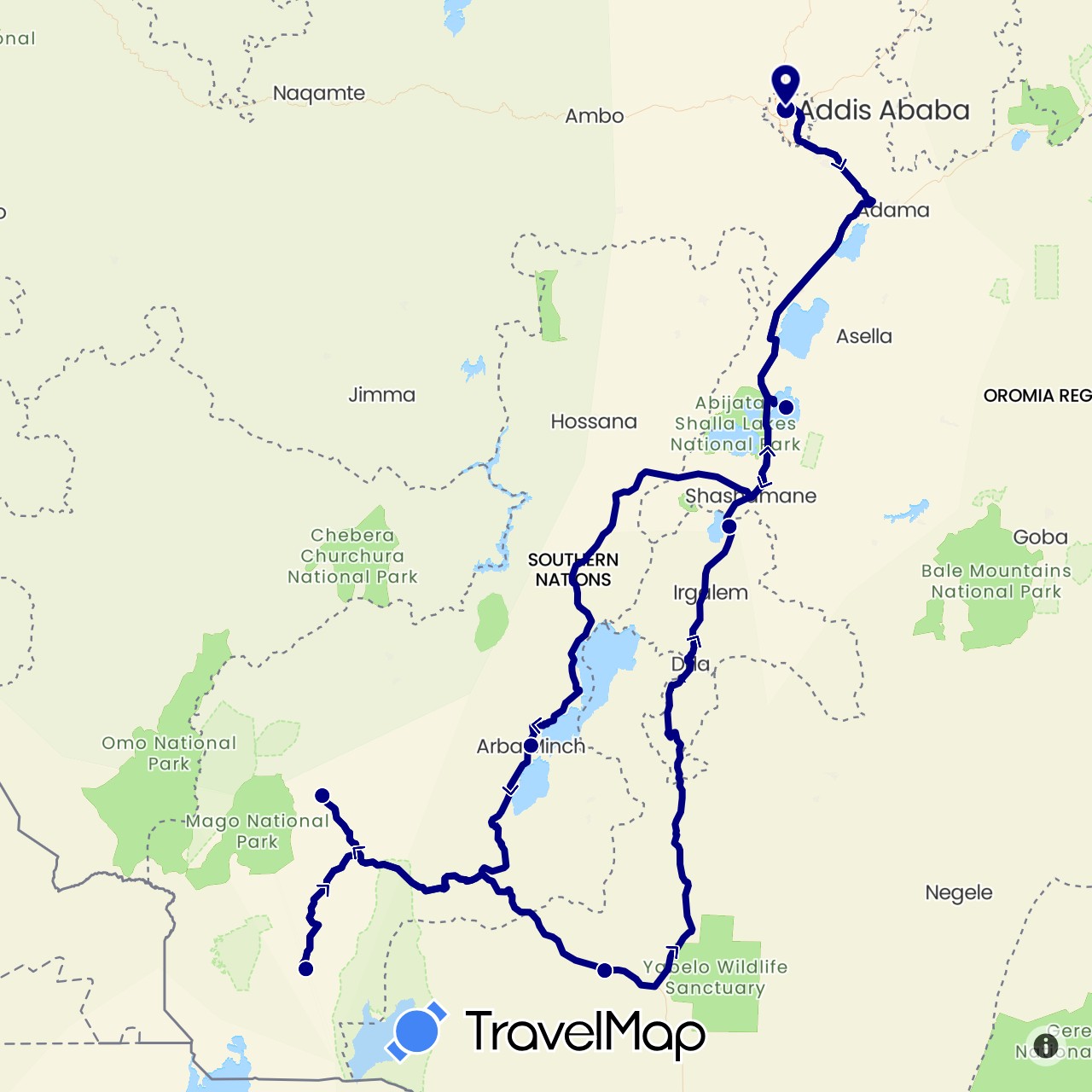 TravelMap itinerary: driving in Ethiopia (Africa)