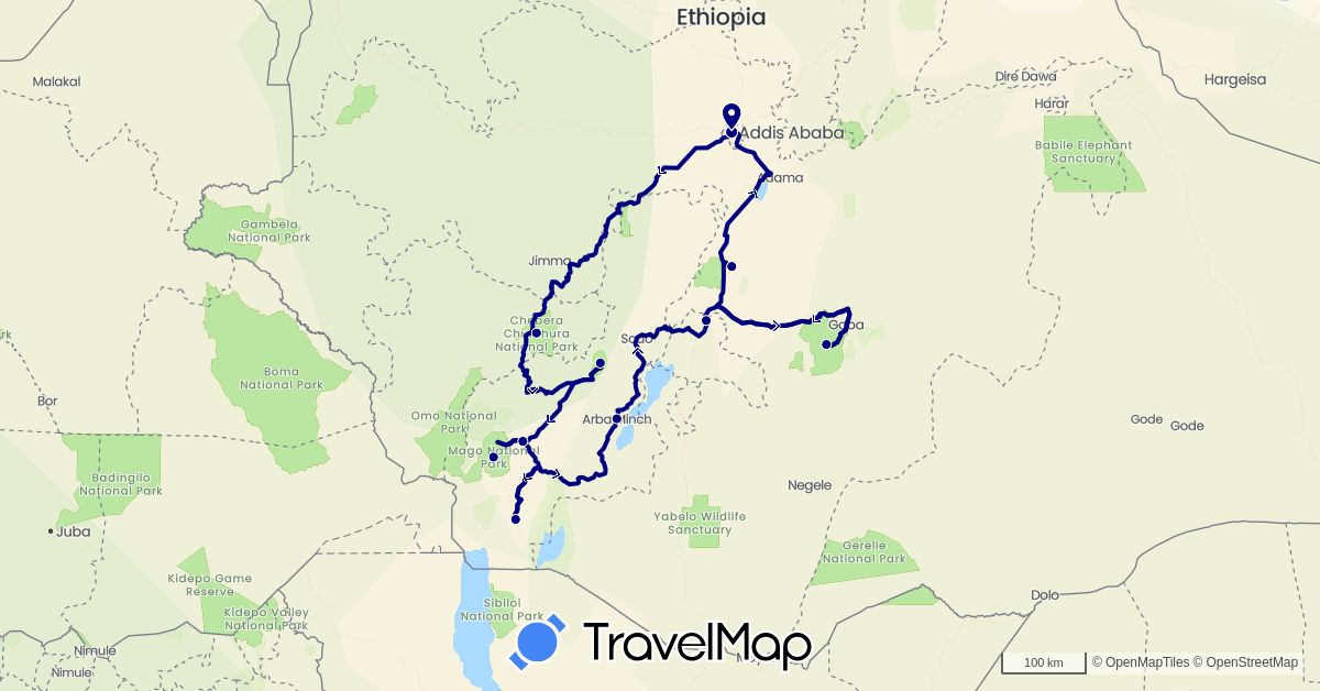 TravelMap itinerary: driving in Ethiopia (Africa)