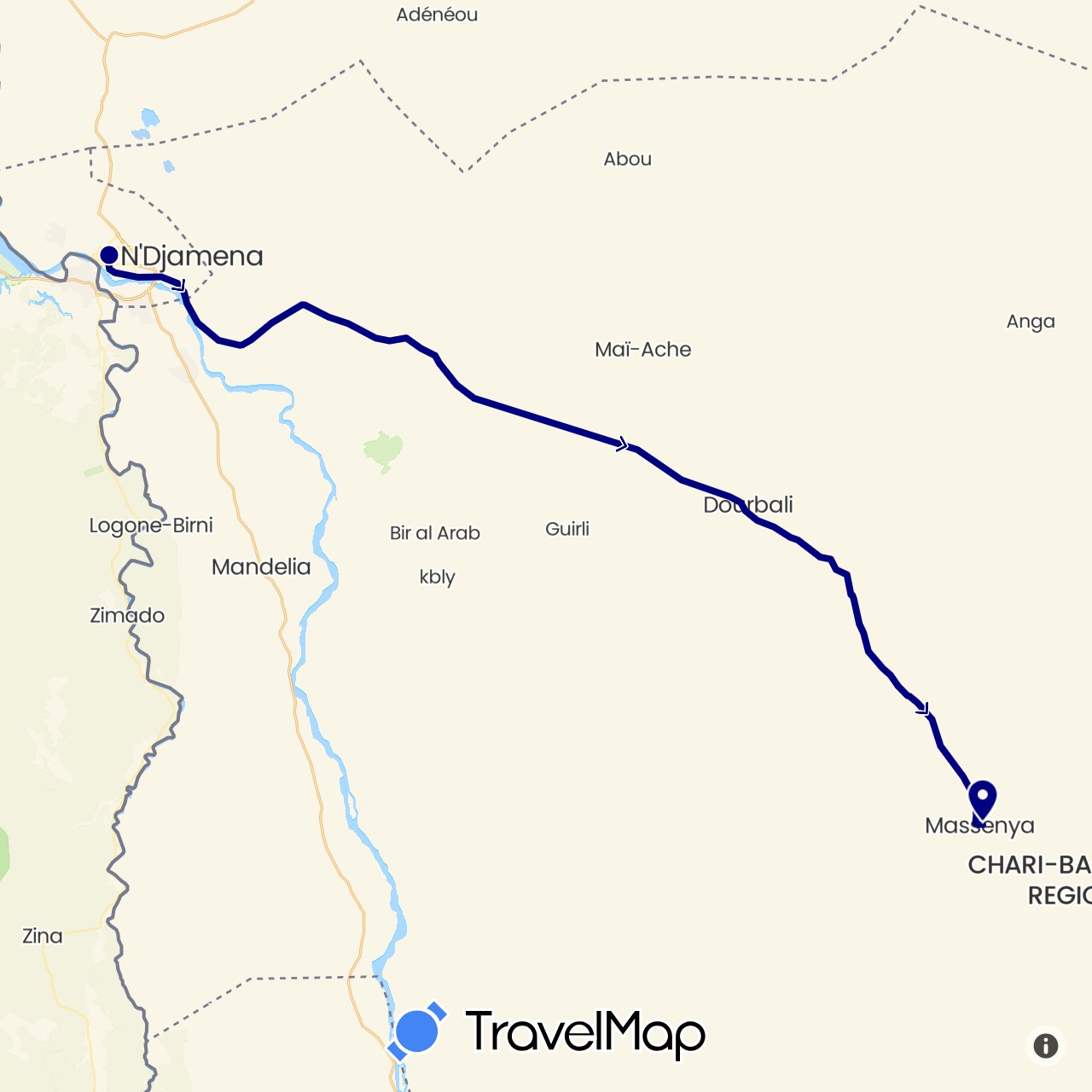 TravelMap itinerary: driving in Chad (Africa)