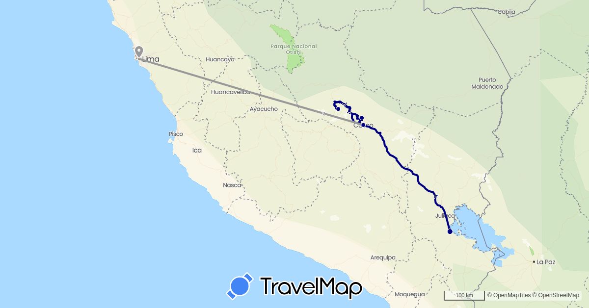 TravelMap itinerary: driving, plane in Peru (South America)