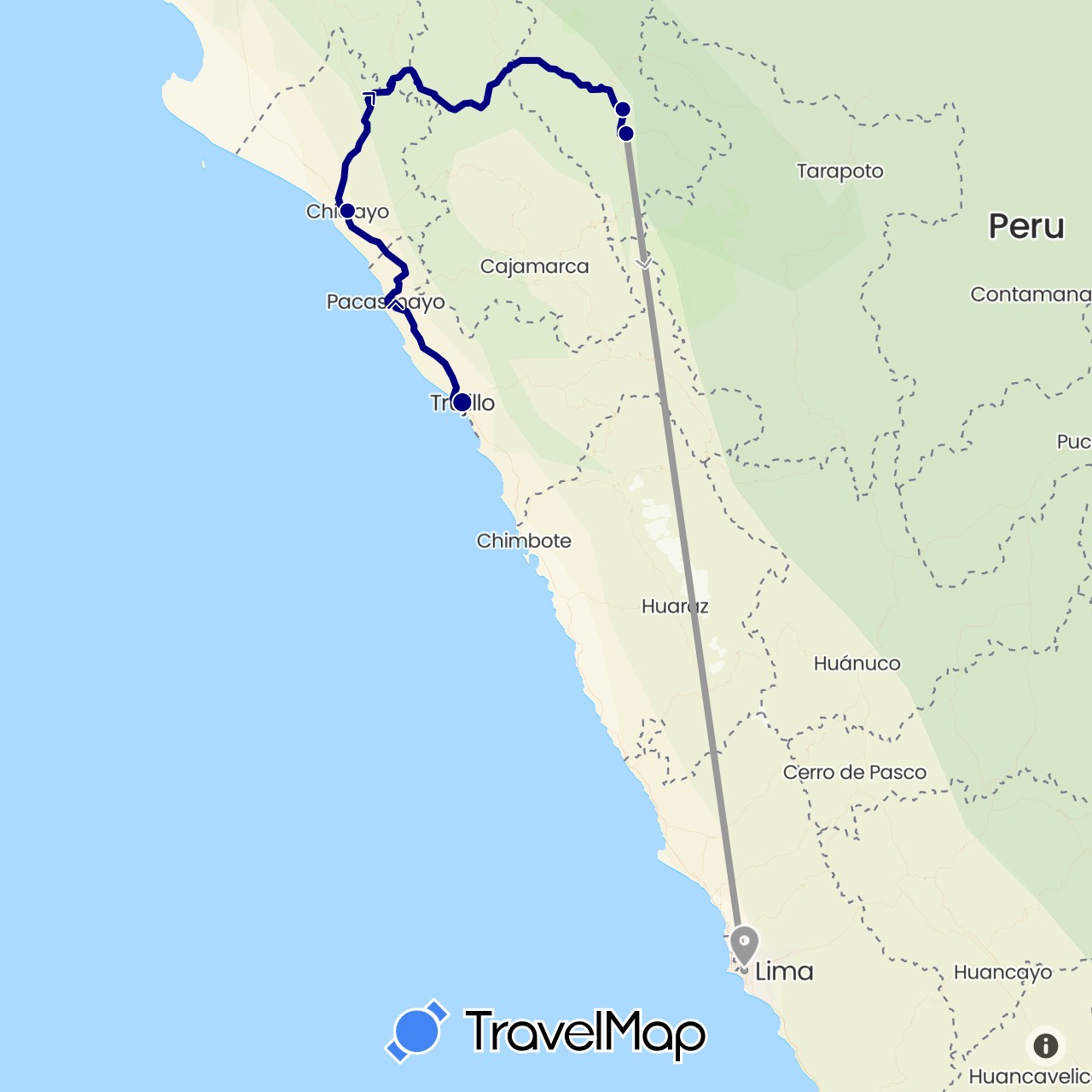 TravelMap itinerary: driving, plane in Peru (South America)