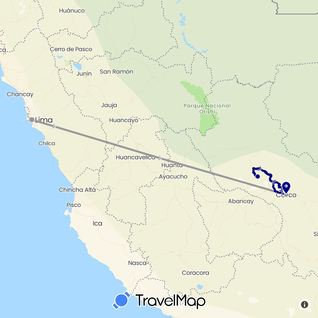 TravelMap itinerary: driving, plane in Peru (South America)