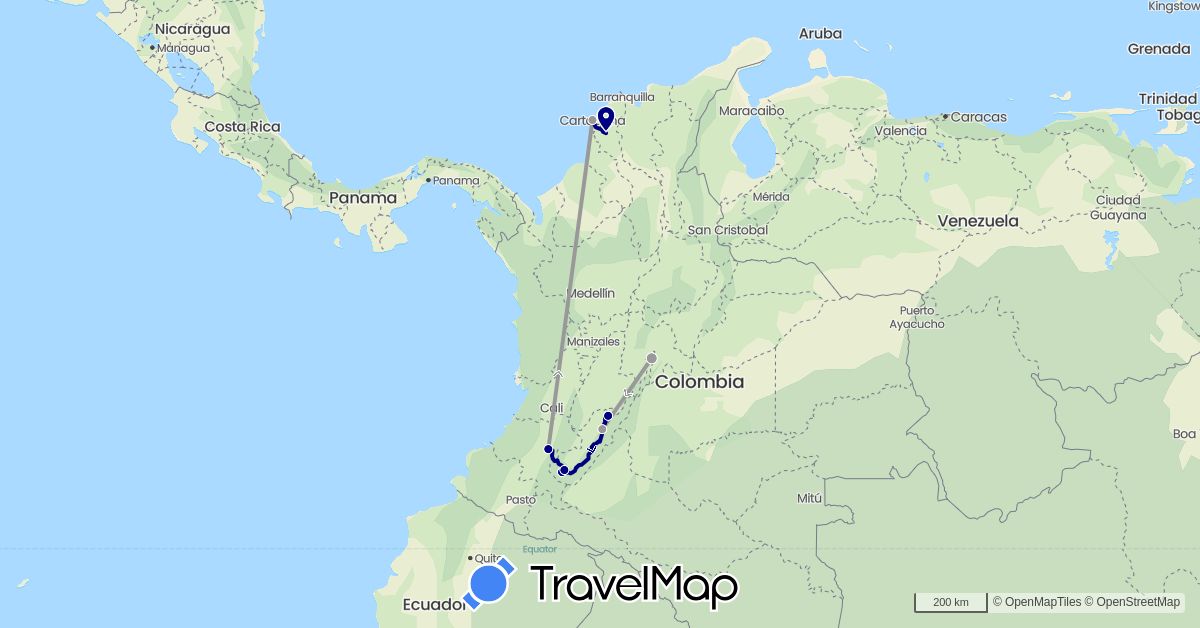 TravelMap itinerary: driving, plane in Colombia (South America)