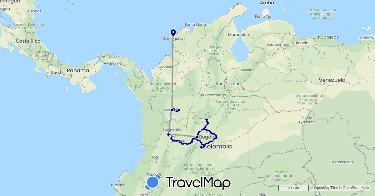 TravelMap itinerary: driving, plane in Colombia (South America)