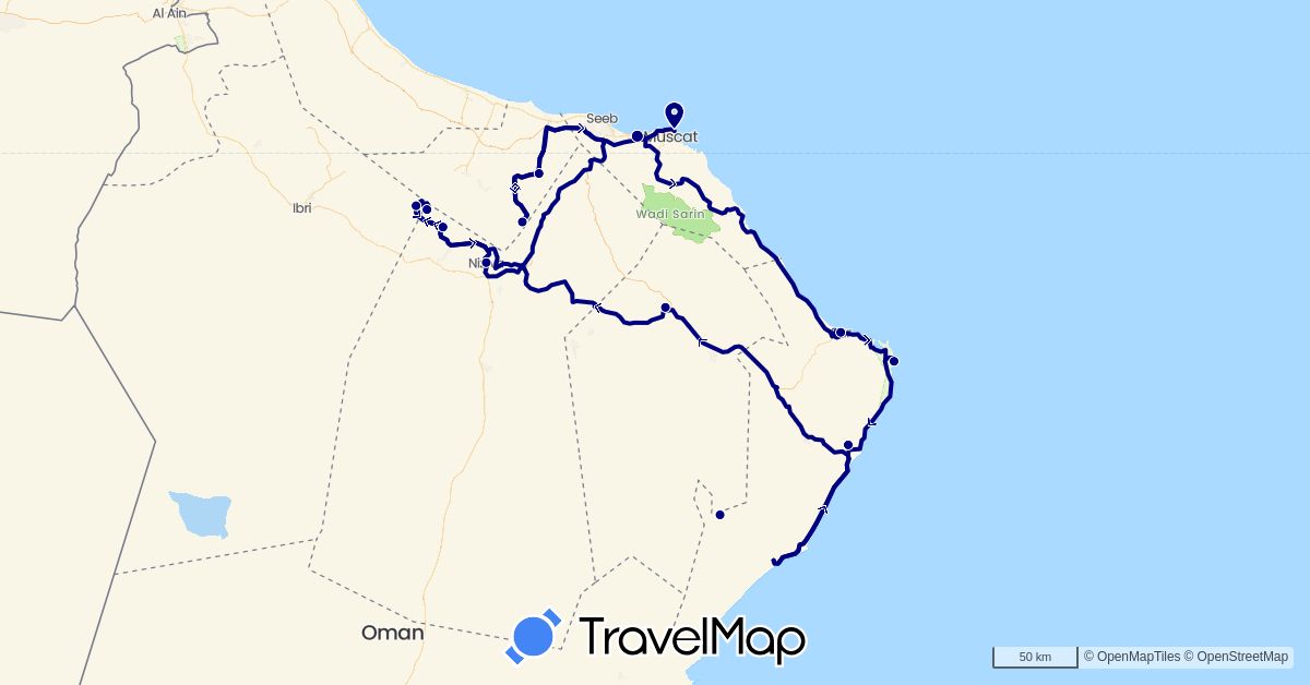 TravelMap itinerary: driving in Oman (Asia)