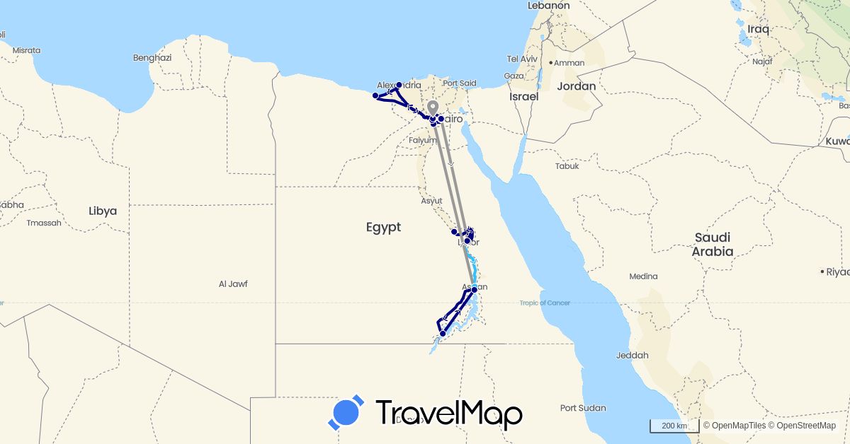 TravelMap itinerary: driving, plane, boat in Egypt (Africa)