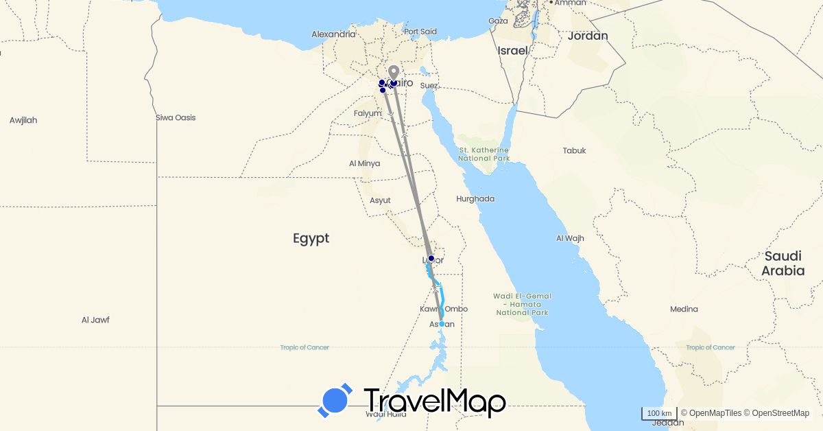 TravelMap itinerary: driving, plane, boat in Egypt (Africa)