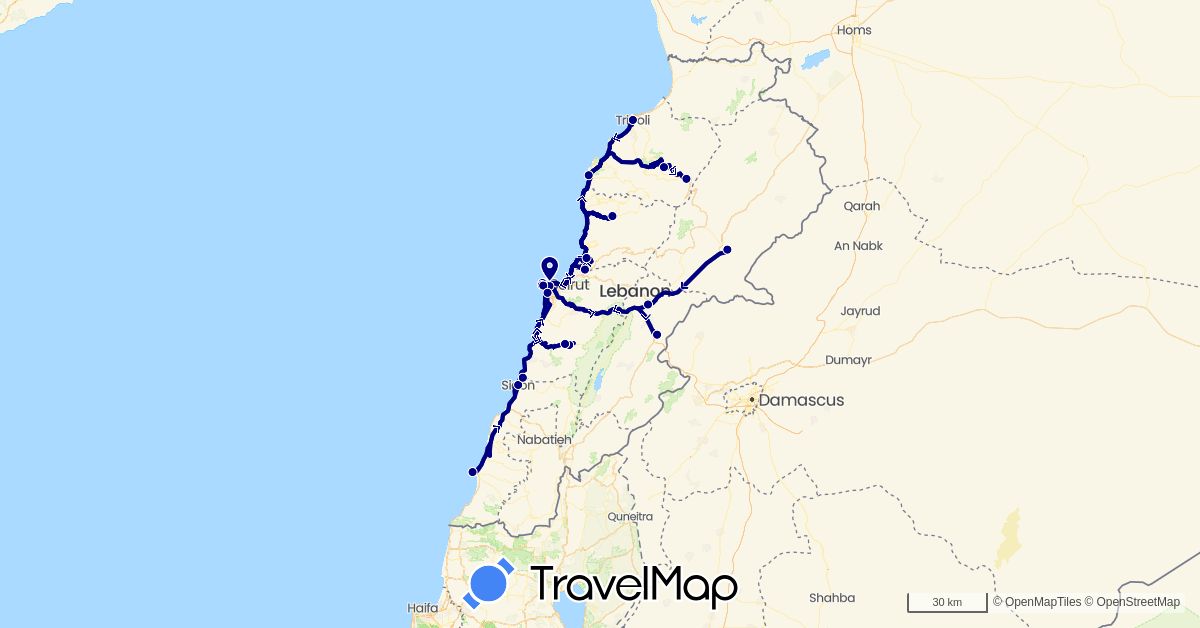 TravelMap itinerary: driving in Lebanon (Asia)