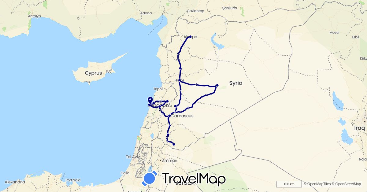 TravelMap itinerary: driving in Lebanon, Syria (Asia)