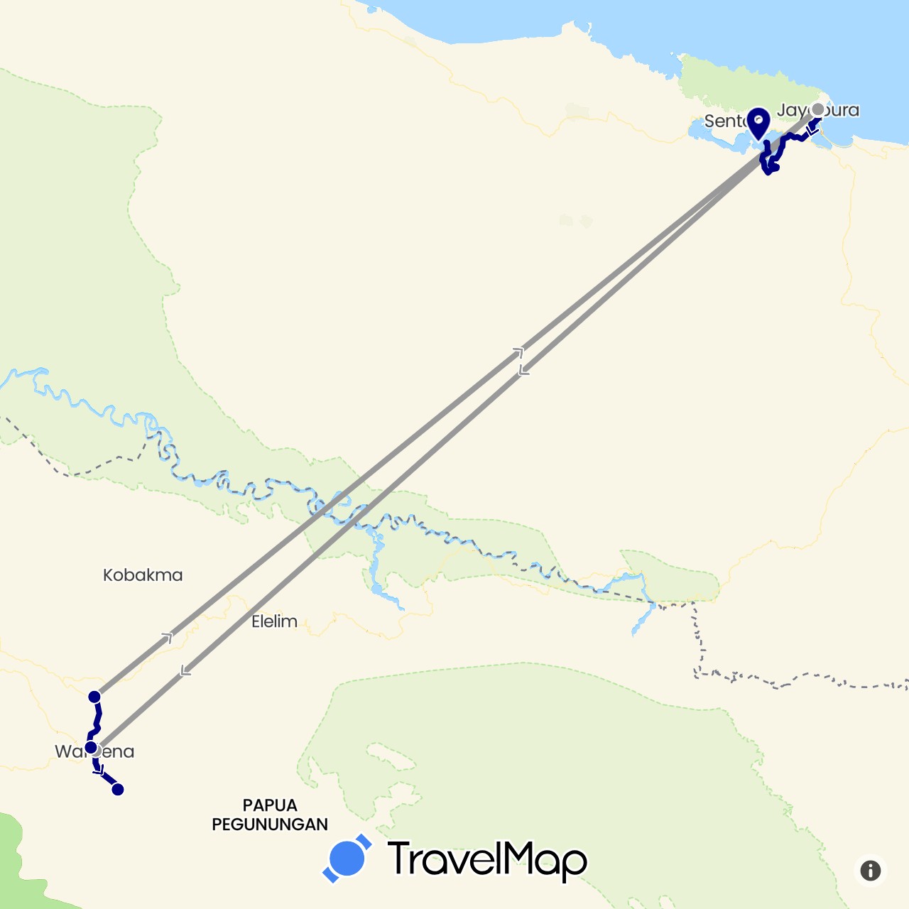 TravelMap itinerary: driving, plane in Indonesia (Asia)