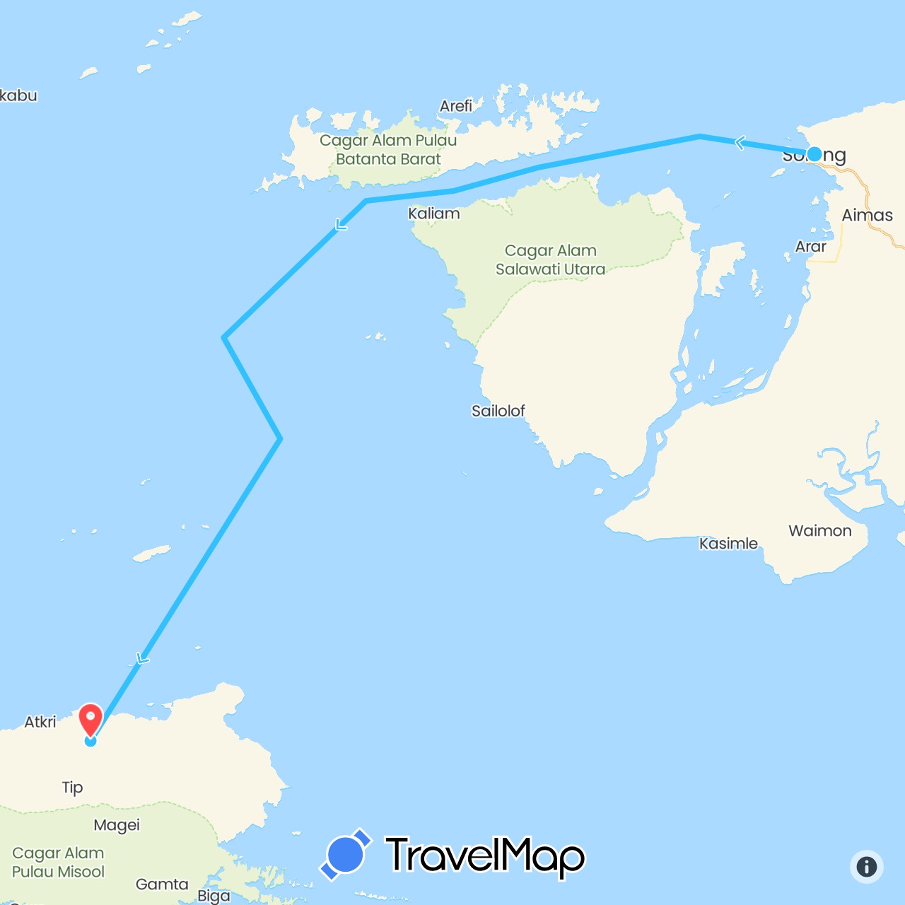 TravelMap itinerary: driving, hiking, boat in Indonesia (Asia)