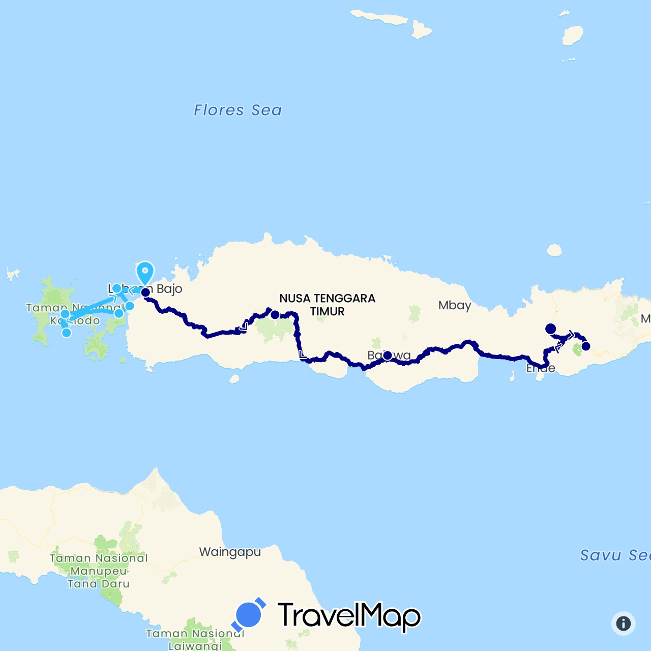 TravelMap itinerary: driving, boat in Indonesia (Asia)