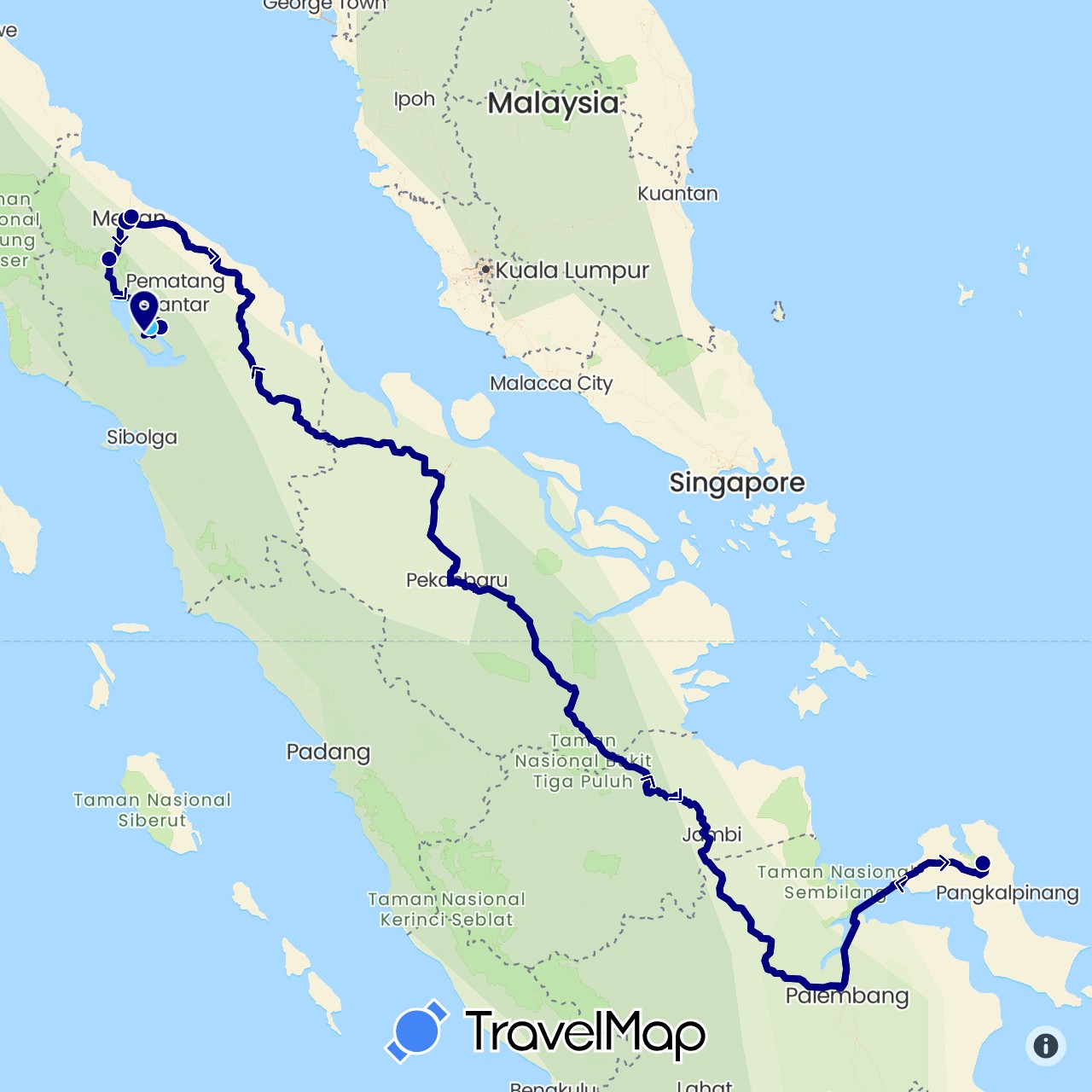 TravelMap itinerary: driving, boat in Indonesia (Asia)