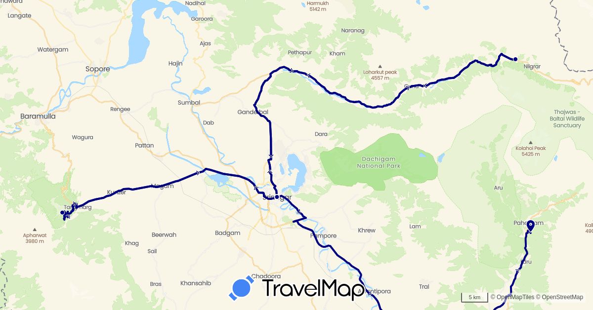 TravelMap itinerary: driving in India (Asia)