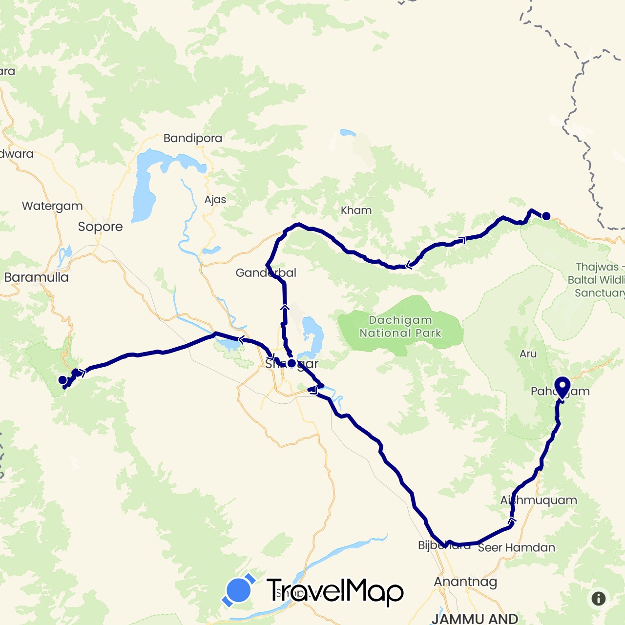 TravelMap itinerary: driving in India (Asia)
