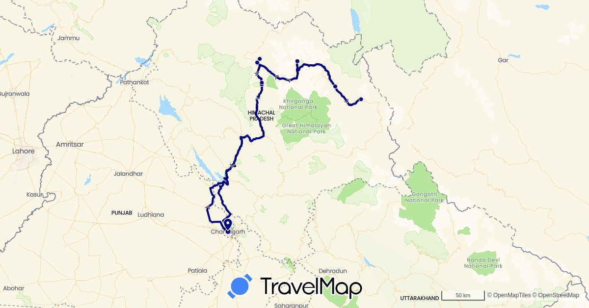 TravelMap itinerary: driving in India (Asia)