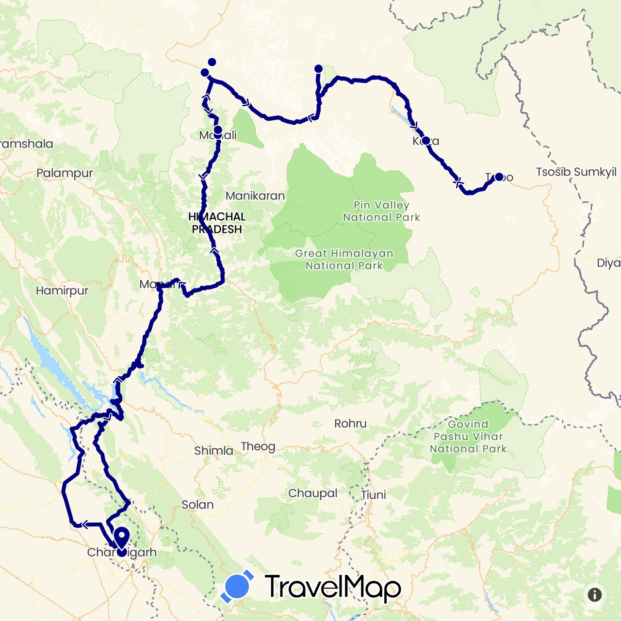 TravelMap itinerary: driving in India (Asia)