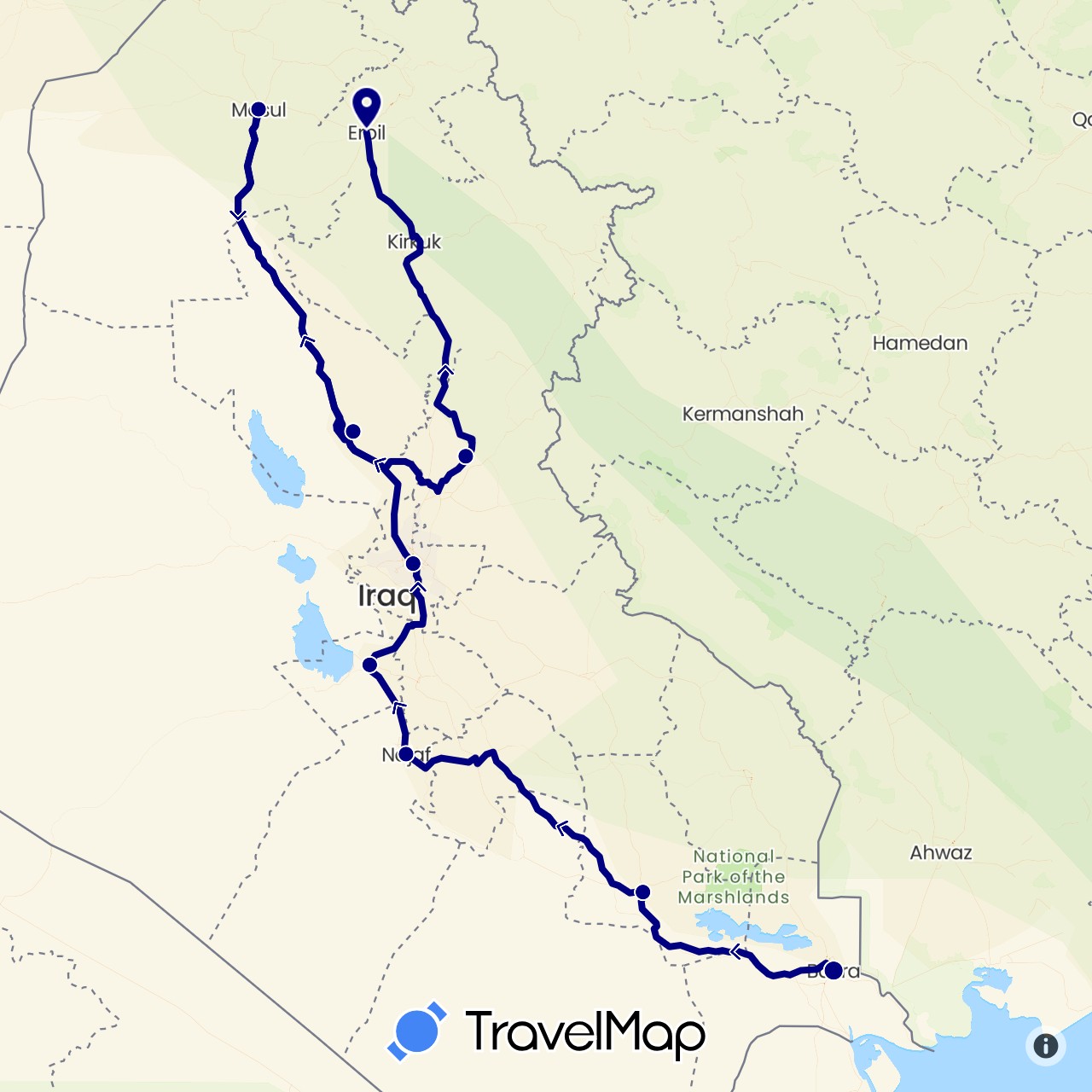 TravelMap itinerary: driving in Iraq (Asia)