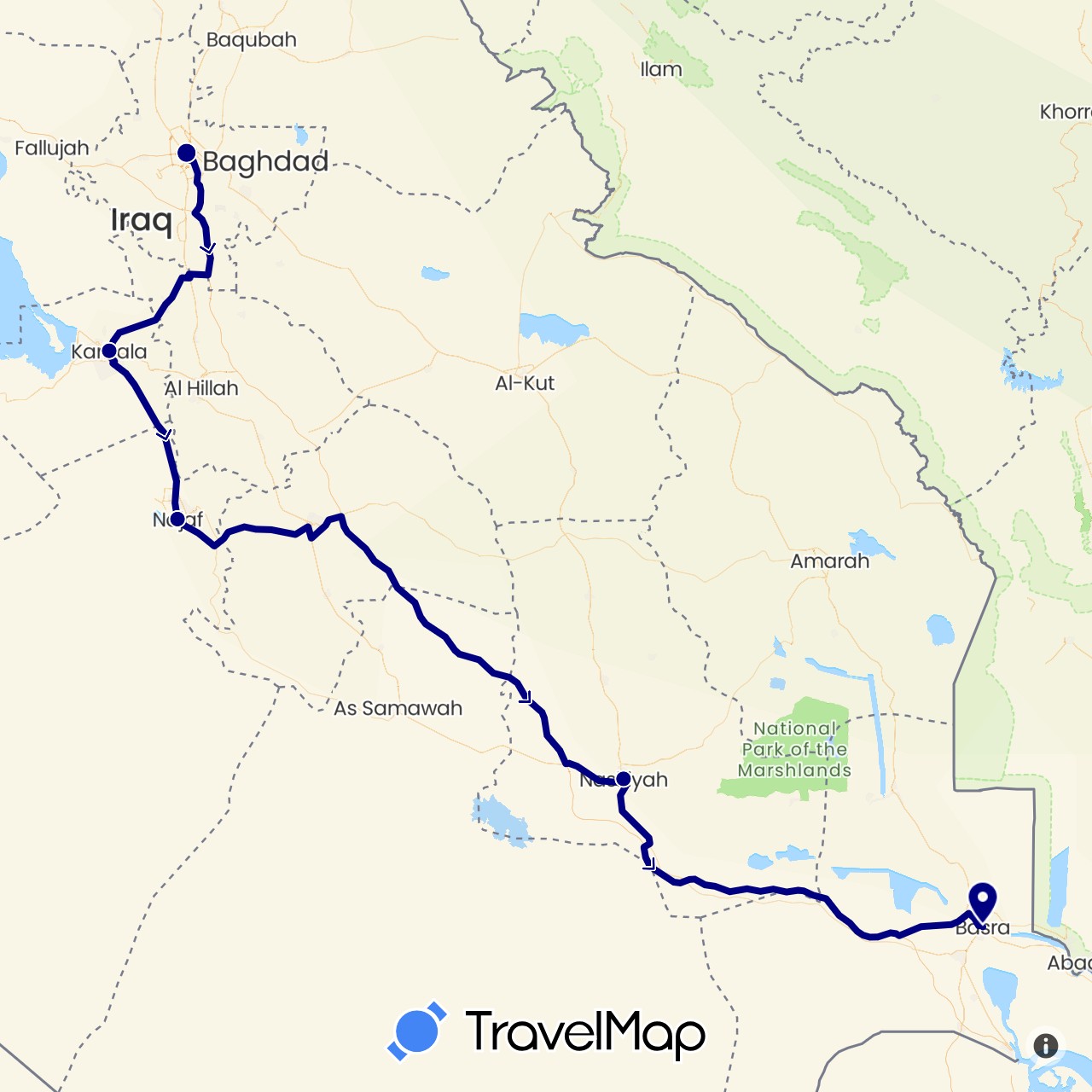 TravelMap itinerary: driving in Iraq (Asia)