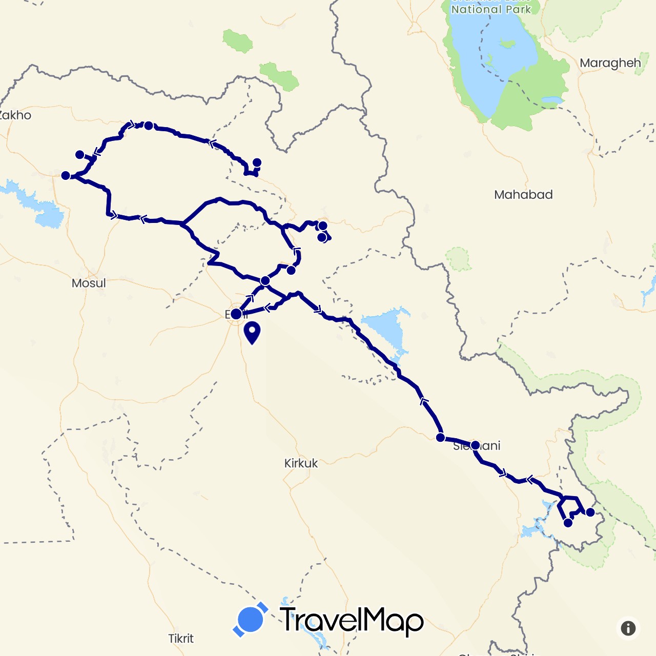TravelMap itinerary: driving in Iraq (Asia)