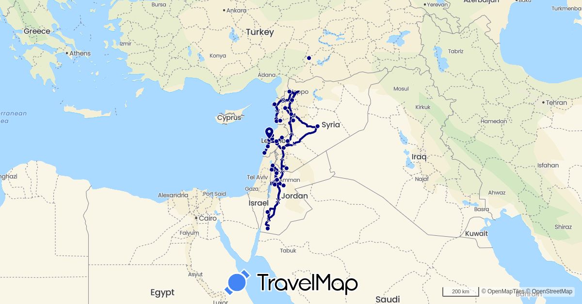 TravelMap itinerary: driving in Jordan, Lebanon, Syria (Asia)