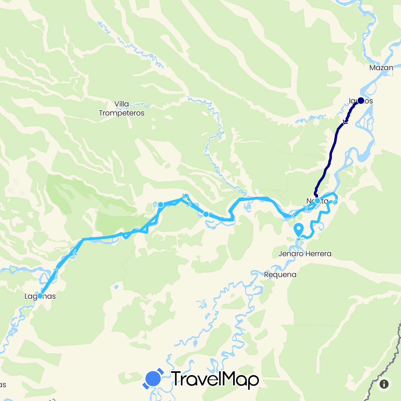 TravelMap itinerary: driving, boat in Peru (South America)