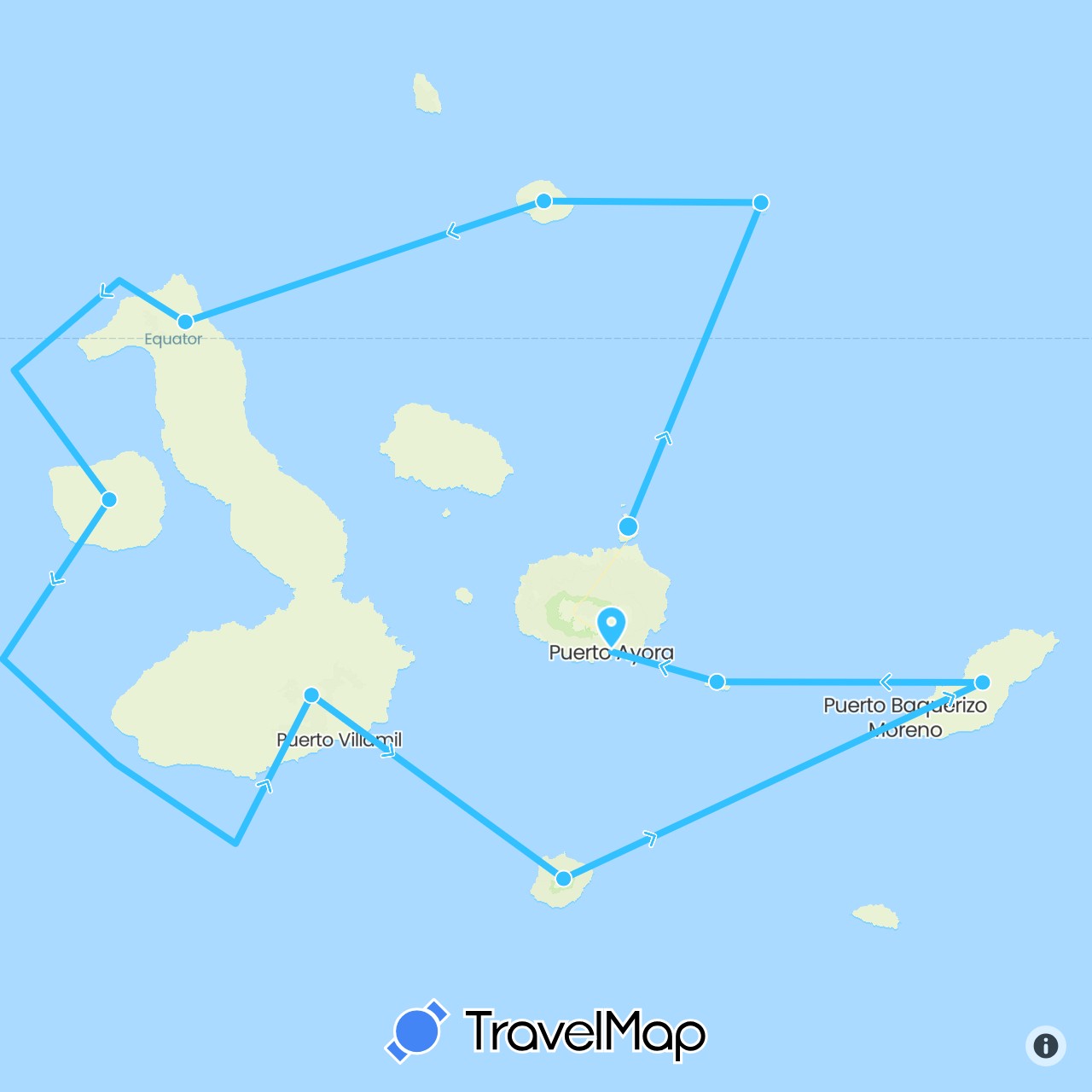 TravelMap itinerary: driving, boat in Ecuador (South America)