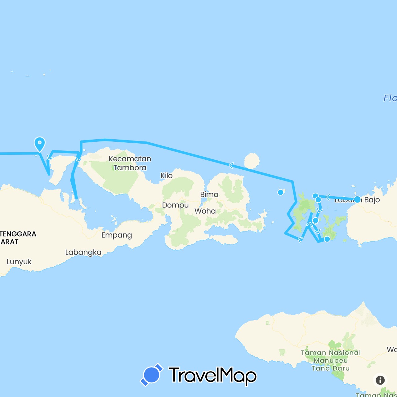 TravelMap itinerary: driving, boat in Indonesia (Asia)